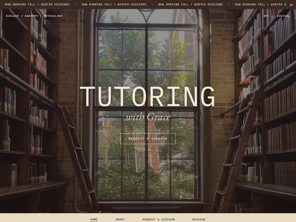 Preview of the Tutoring with Grace website homepage